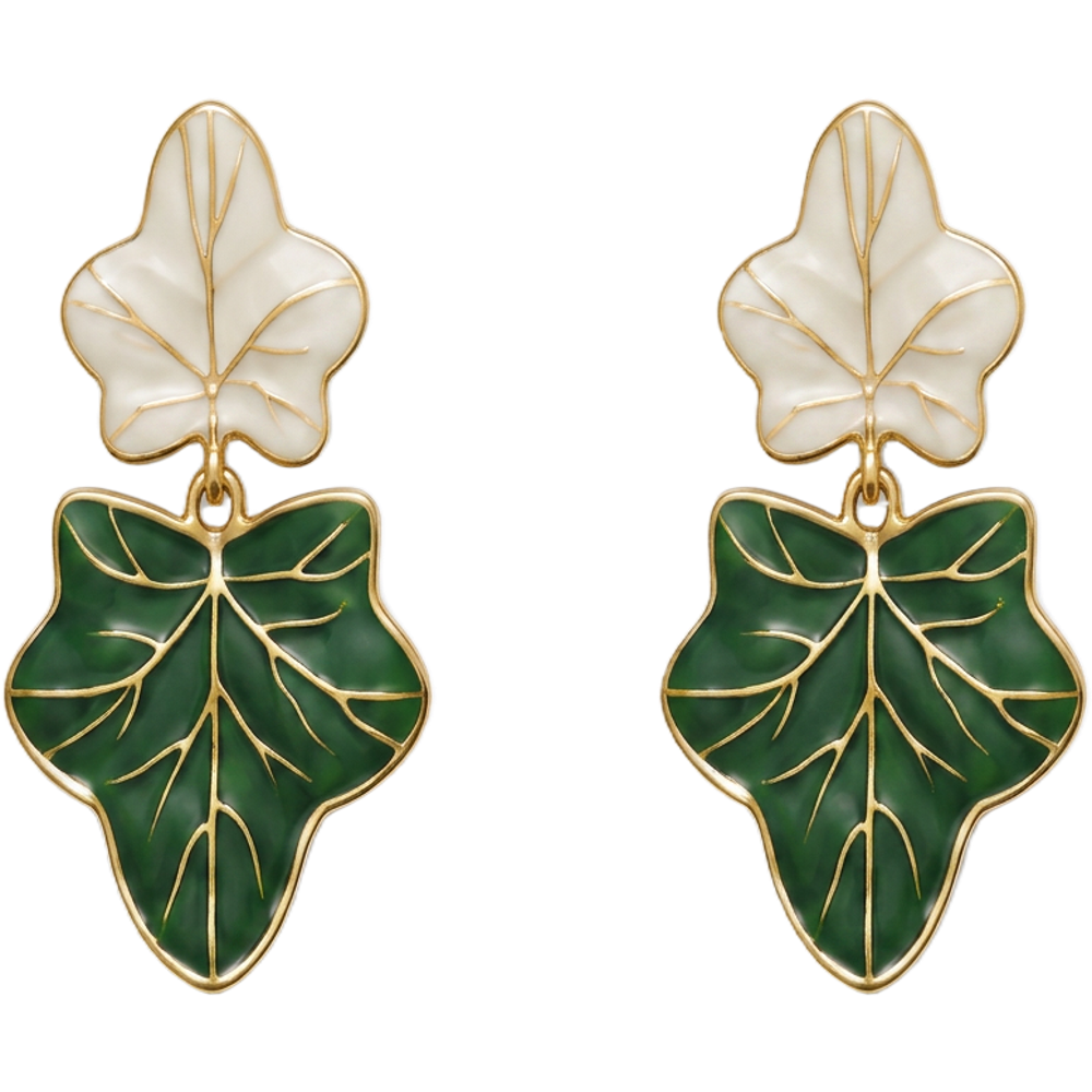 Jardin ivory and green two-tier leaf earrings